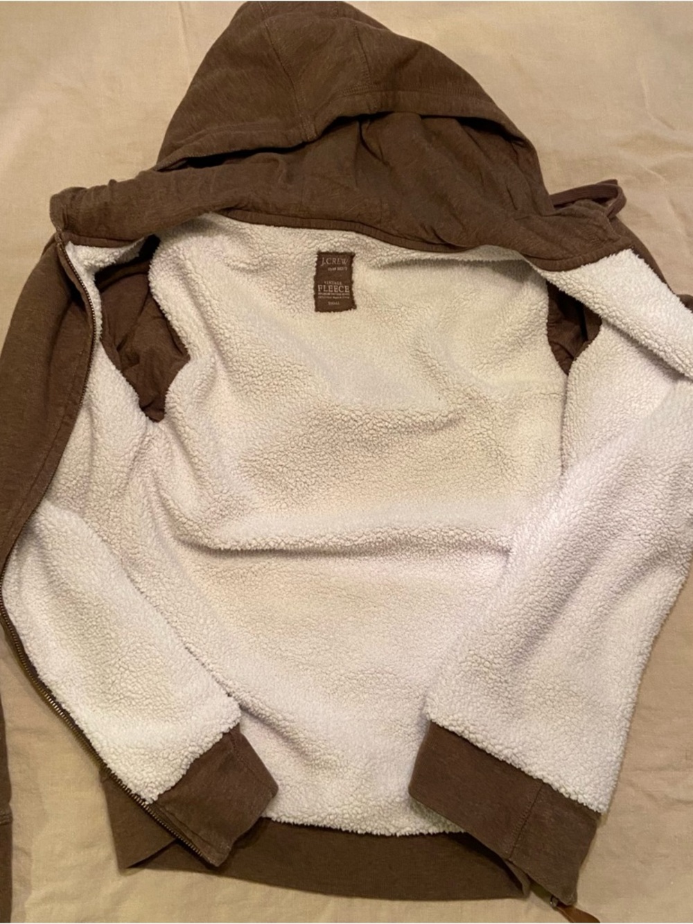 J. CREW Brown Fleece Full Zip Long Sleeve Hoodie Size S - Picture 2 of 5